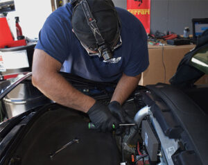 working on a car